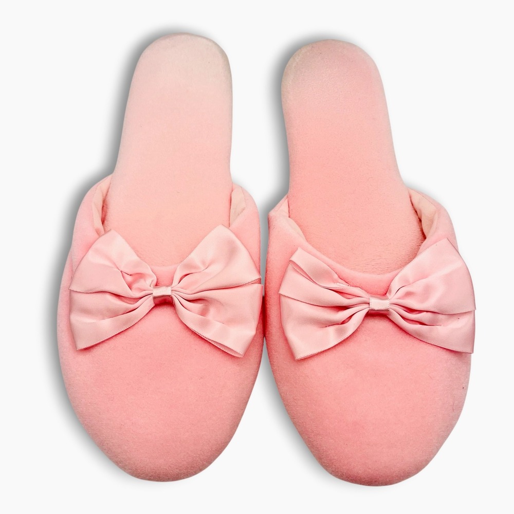 Vintage RG Barry Angel Treads Pink Bow Slippers Foam Cushion Large 8-9 USA Made